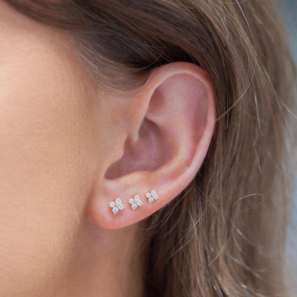 Ladies Romantic Fashionable Small Flower Earrings Daily Casual Delicate 3pcs/Sale Shiny CZ Piercing Jewelry Party Birthday Gifts