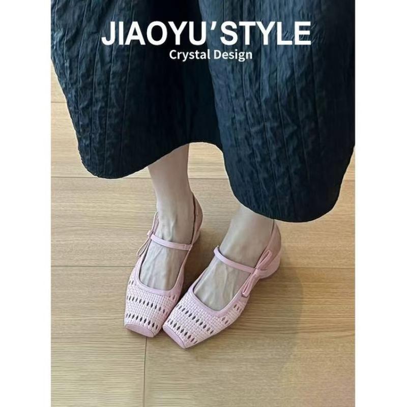 Fashion Resort-style Handmade Mary Jane Semi-flip-flops 2025 New Bow One-button Toe Sandals