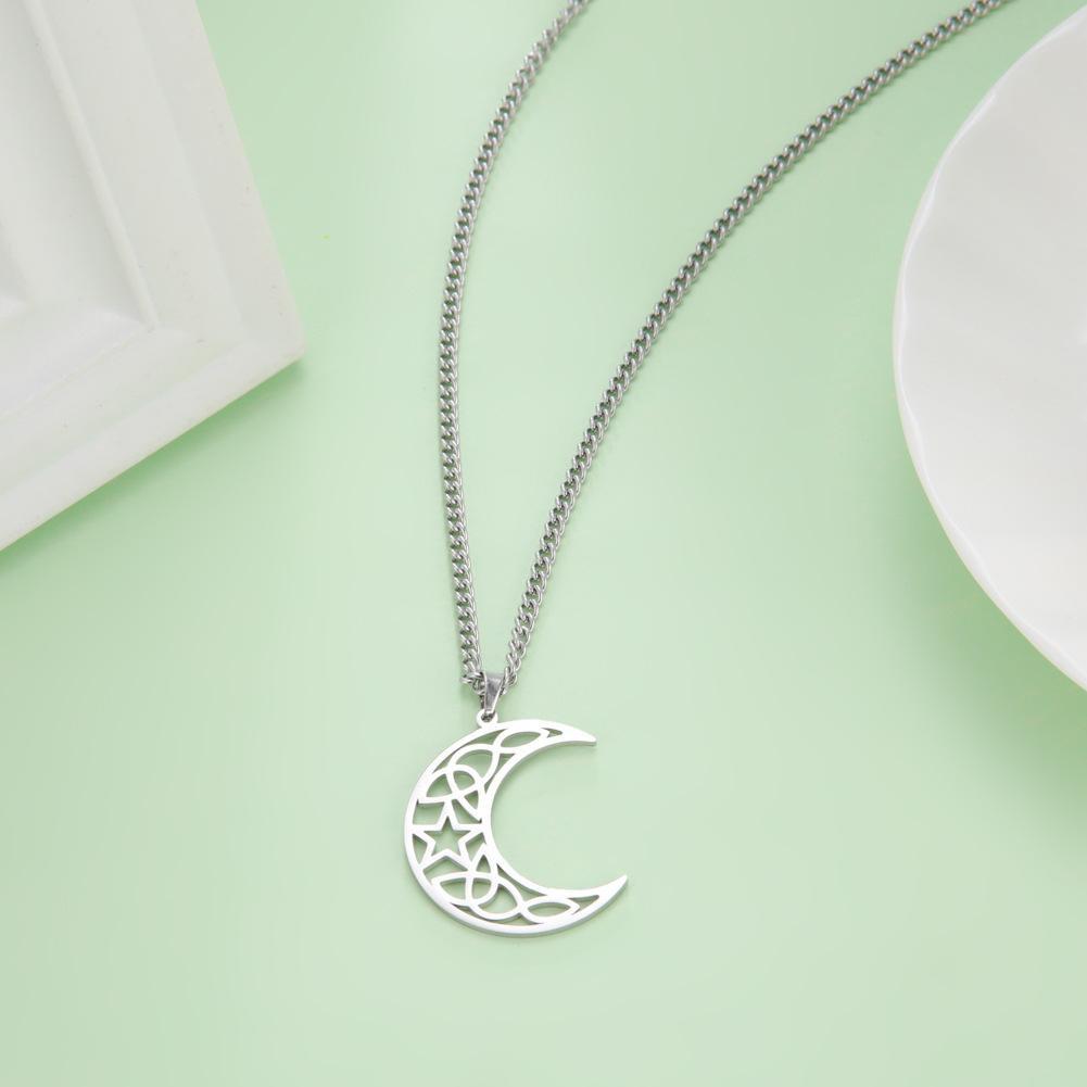 Halsband med halvmåne i rostfritt stål, vintage pentagramamulett, gåva