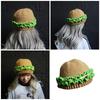 Funny Hamburger Beanies Hat for Adult Unisex Skull Hat Crochet Burger Shape Hat Headwear Halloween Costume Accessories