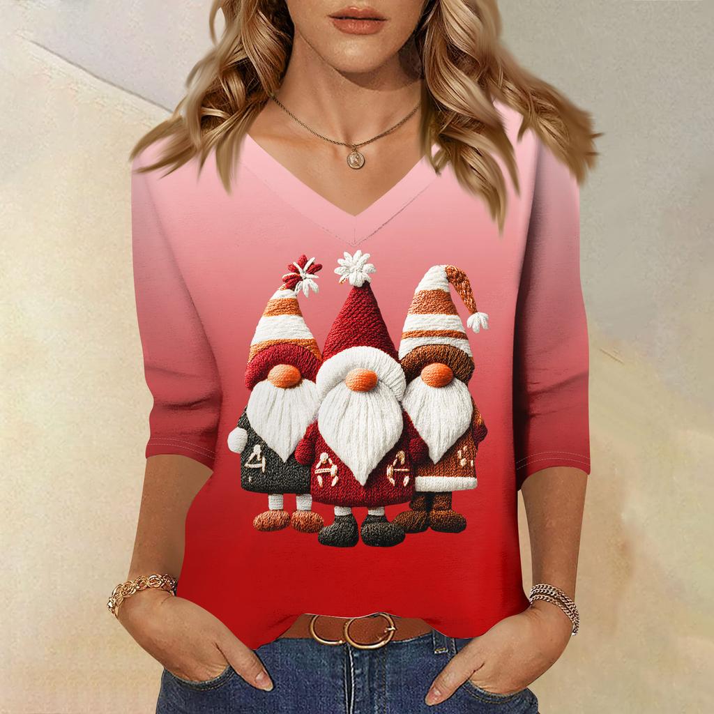 3/4 Sleeve Shirts For Women Print Christmas Tees Blouses Casual Plus Size Basic Tops Pullover