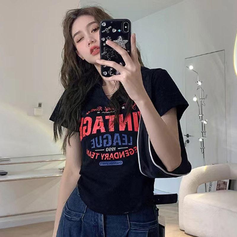 

2025 Women s Summer V-neck Slim Fit Short Sleeve Polo Shirt M (80-95 jin)