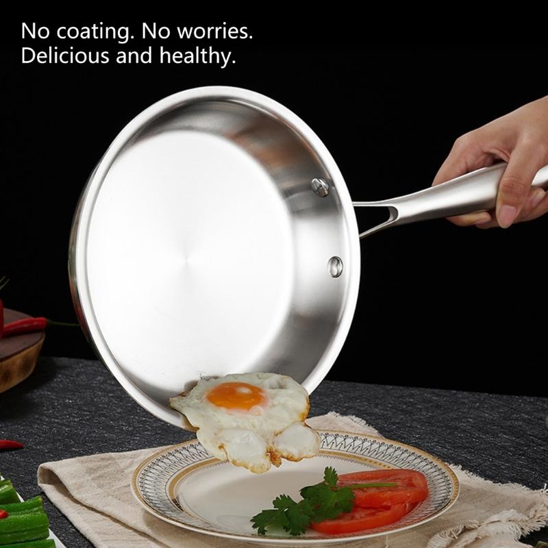 Stainless Steel Nonstick Frying Pan With Glass Lid For Even Heating And Ergonomic Grip Kitchen Cookware