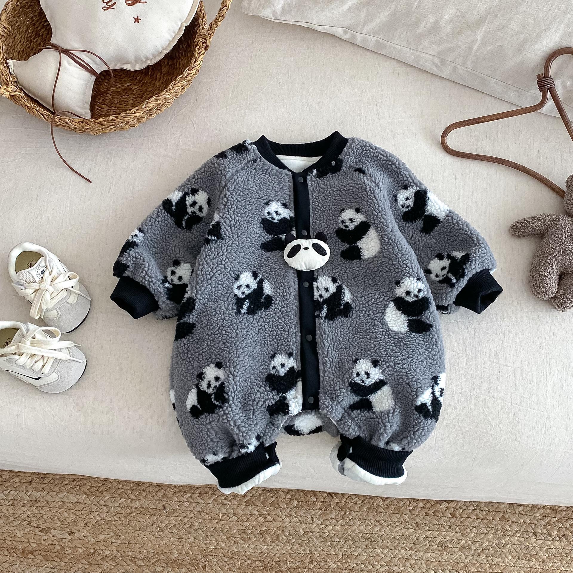 2025 Новинка Зимний Детский Флисовый Утепленный Комбинезон-Ромпер с Мультяшным Принтом Собаки и Панды для Мальчиков 66