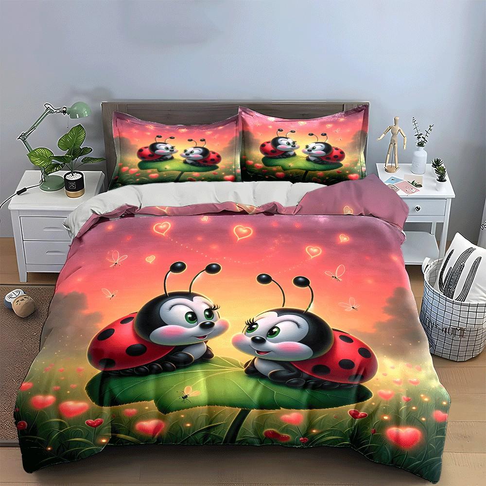Ladybug Love Set For Decorations Exquisite Three-Piece Bedding Set Gift For Kids And Adults