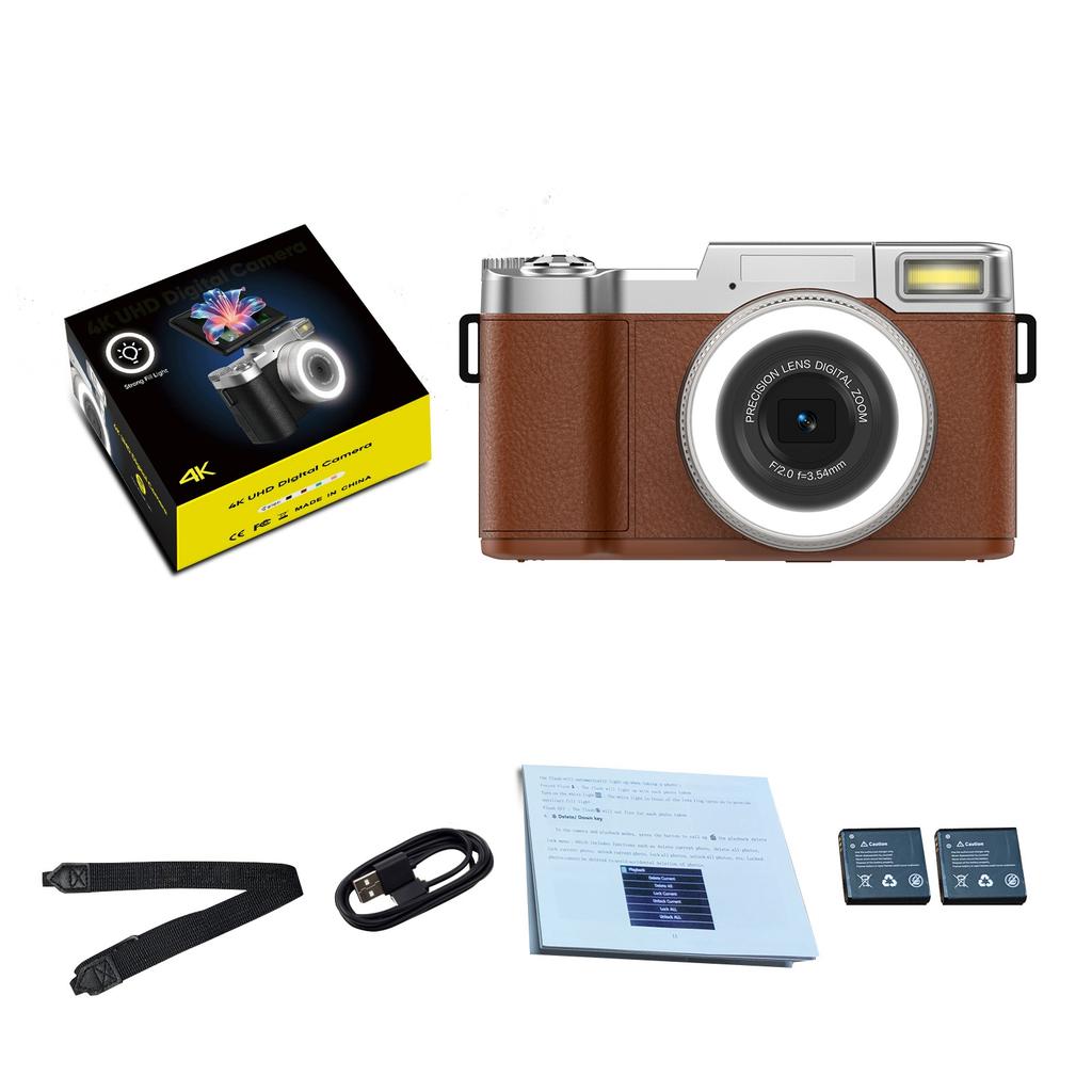 4K Digital Camera 48MP Resolution 18X Zoom Compact Travel Size for Selfie and Video Recording