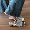 Fairy wind sandals outer wear female 2025 sweet and cold feeling bow thick heel sandals female silver sandals with skirt