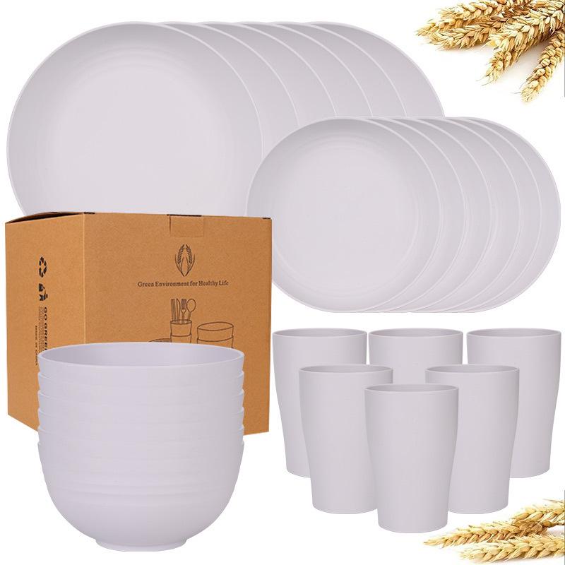 Rice Husk Disposable Tableware Set - Food Grade, High Temperature Resistant Bowls, Plates, and Chopsticks.