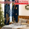 2D Flat Printing  2pcs New Year Stars Chic Curtain Cloth Machine Washable Fabric Curtains Festive for Grey   Semi-Transparent