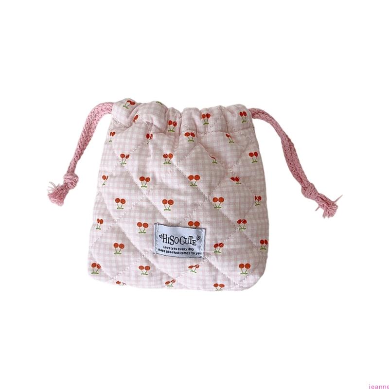 Small Cherrys Gingham Drawstring Bag For Travel Storage Organizing Small Items Portable Pouches