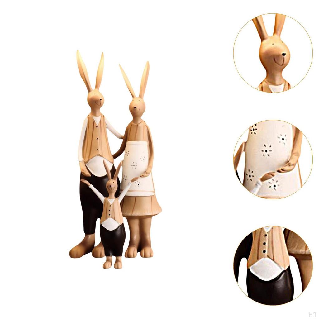 Rabbits Family Figurine Standing Statue Handmade Craft Table Decoration Centerpiece for Living