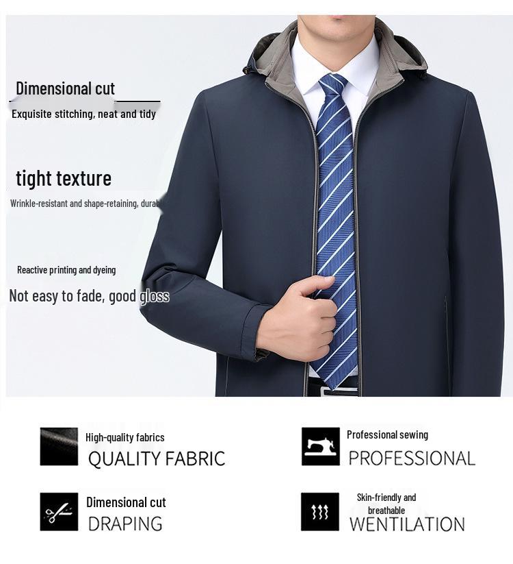 Men's Plus Size Double-sided Stand Collar Jacket - Business Casual Spring/Autumn Wear for Middle-aged Dads