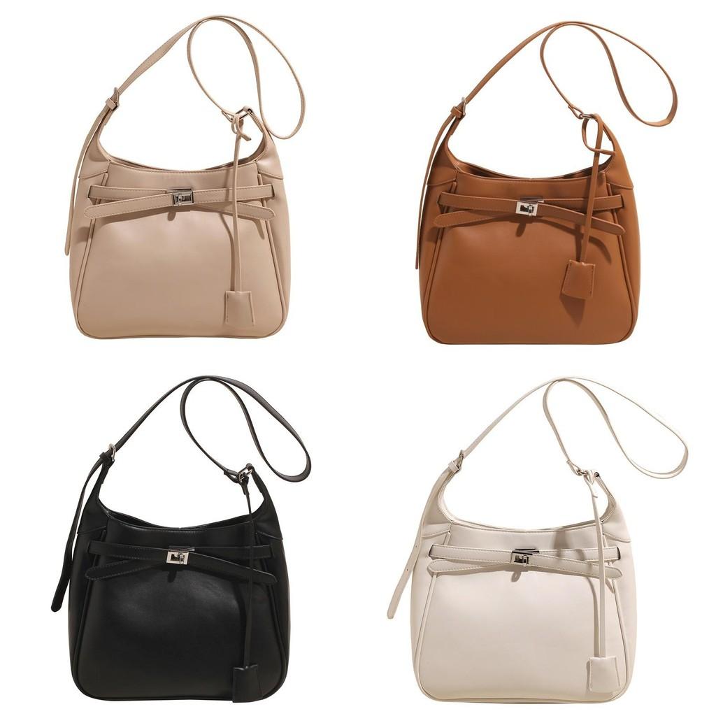 Solid Color Pu Bag Women Lock Closure Inner Zipper Pocket Daily Travel Bags