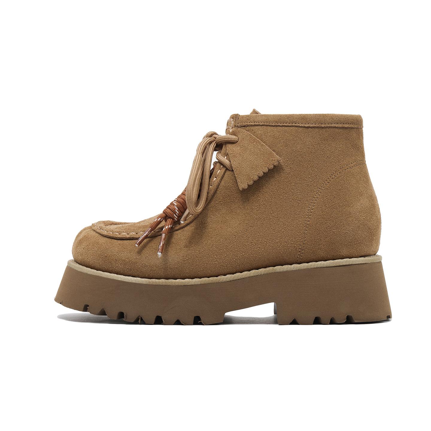 

Короткие кожаные ботинки на толстой подошве 7 см, маленькие ботинки на шнуровке с увеличением высоты, новинка осени 2025 года, в британском стиле, ретро ботинки Мартин женские 34 верблюд