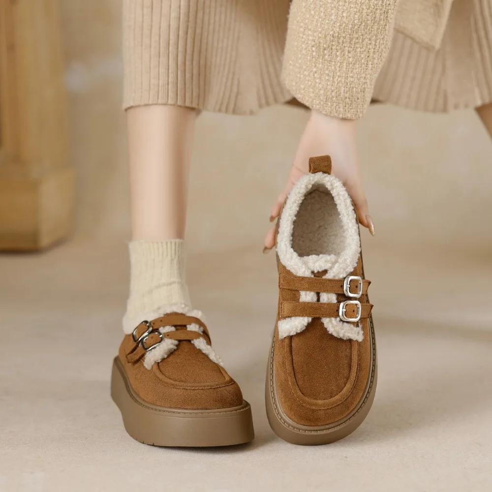 Women's Shoes Trend Height Increasing Velvet Loafers for Women Winter Platform Shoes Women's Winter Warm Cotton Shoes Woman
