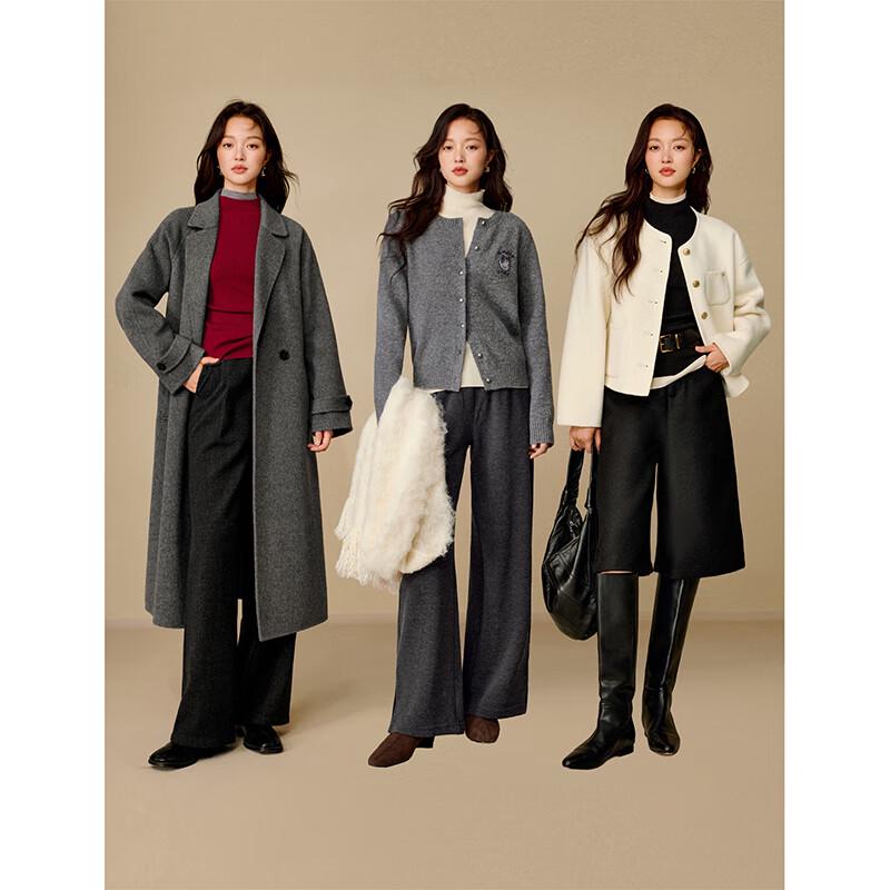 INMAN Women's Semi-High Collar Lamb Wool Blend Knit Sweater