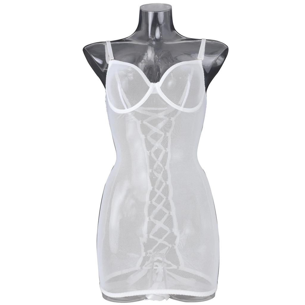 European & American Crisscross Lace-Up Backless Mesh Bodysuit 1517