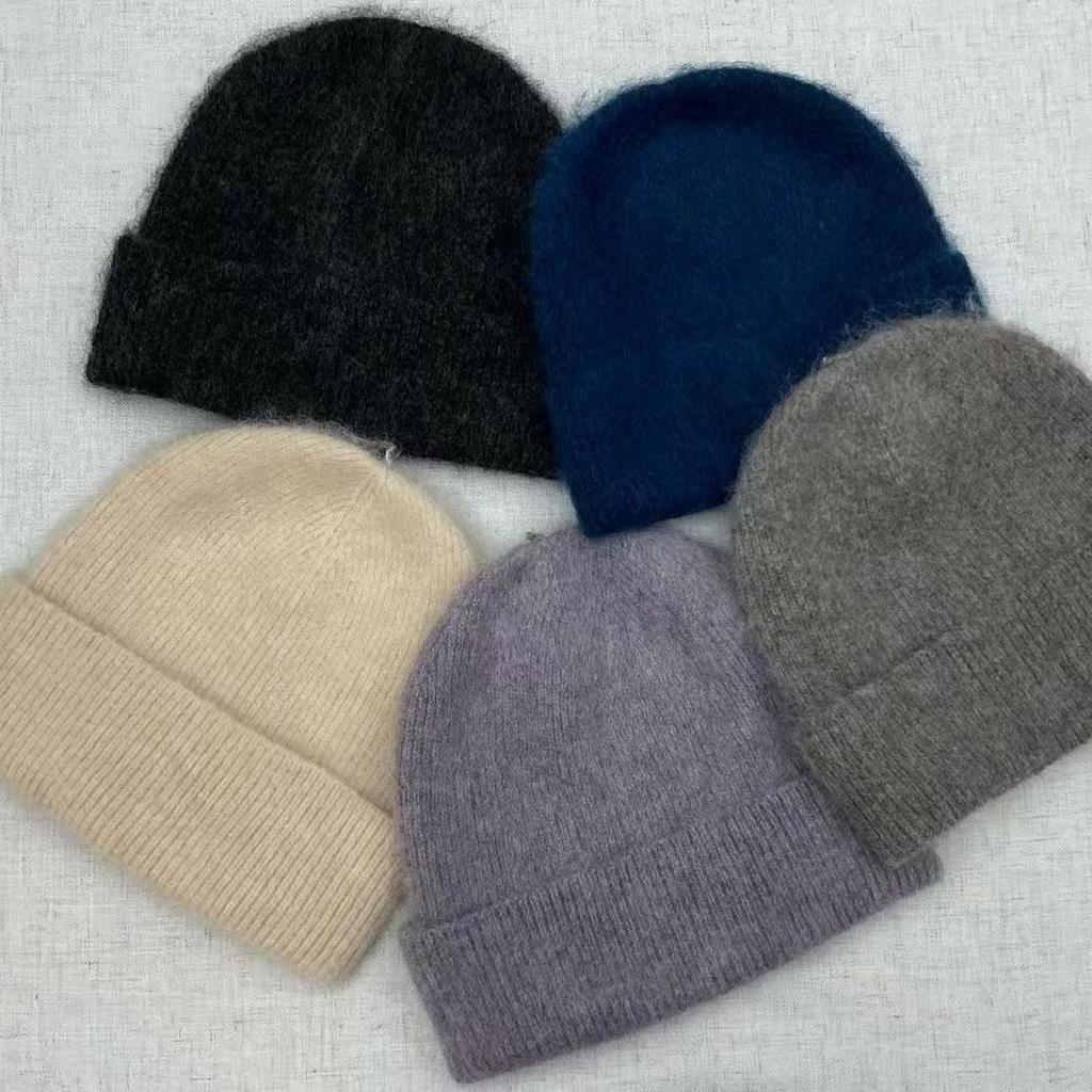 Selected High-quality Wool Blended Hat Couple Versatile Solid Color Simple Knitted Cashmere Wool Hat Winter Show Small Face