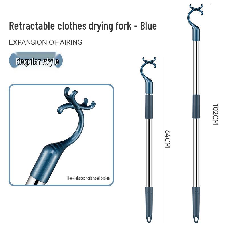 Telescopic Clothes Drying Pole with Support Stand and Hanger