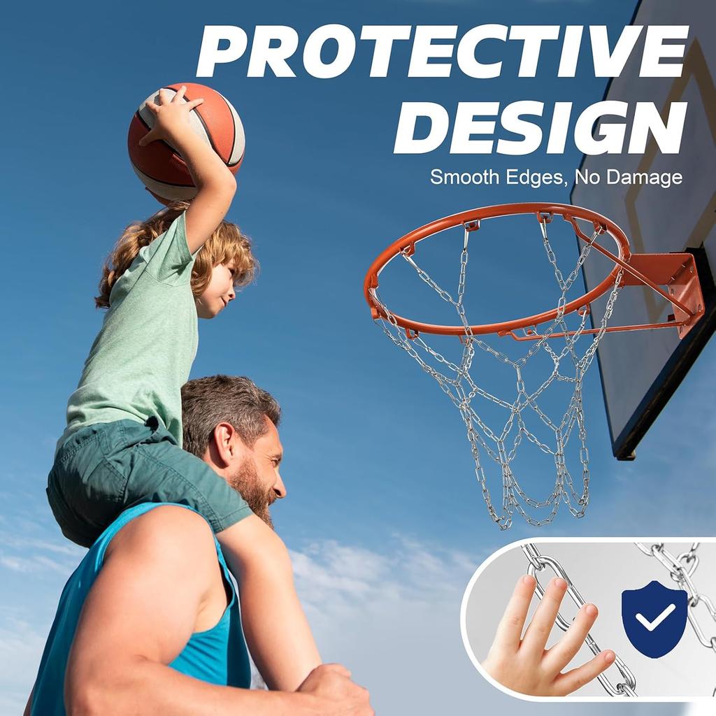 Chain Basketball Net Replacement, 21" Heavy Duty Rust Proof Galvanized Steel with 12 Locking Hooks,Fits All Standard Indoor/Outdoor Hoops