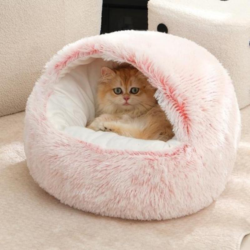 Pet Supplies Semi-enclosed Warm Plush Shell Nest Winter Semi-enclosed Dog Nest Cat Nest Mat Removable and Washable Round Nest Pet Bed
