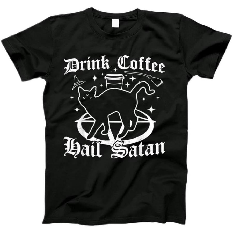 Drink Coffee Hail Satan - Black Cat - Gothic Goth Halloween T-Shirt T-Shirt, Tanktop, Long Sleeve, Sweatshirt, Hoodie for Men, Women, Kids