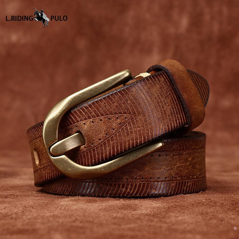 Retro Washed Top Layer Cowhide Belt Men's Genuine Leather Pin Buckle Casual Denim Men's Belt