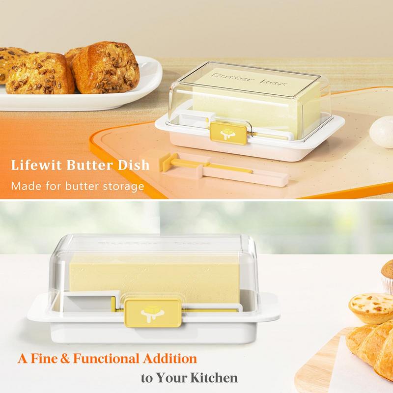 1pc Novelty Plastic Butter Dish with Cutter and Spoon - Food-Grade Freezer-Safe Unbreakable Cheese Keeper Multifunctional Butter