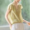 Womens V Neck Short Sleeve Solid Color Blouse
