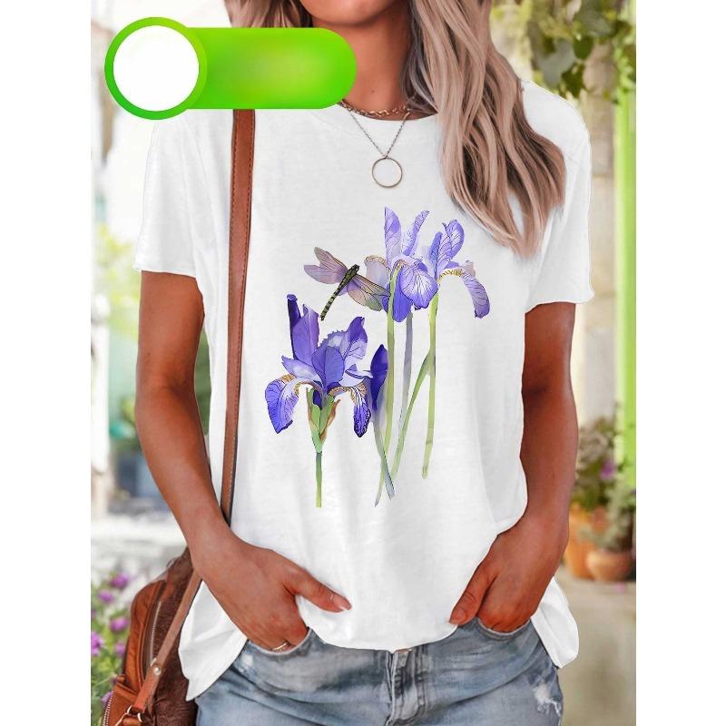 

European Size Plus Size Women S Printed Casual Round Neck Short Sleeve Top 4XL білий