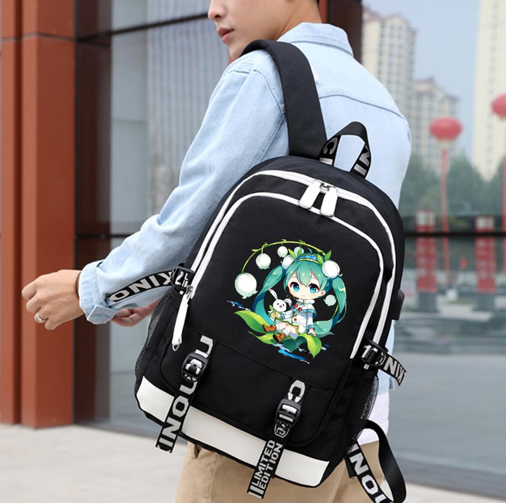 Cute Cartoon Hatsune Miku Printed Backpack Large Capacity Bookbag Student Boy Girl School Bag Outdoor Large Capacity Waterproof Laptop Travel Bag Gift