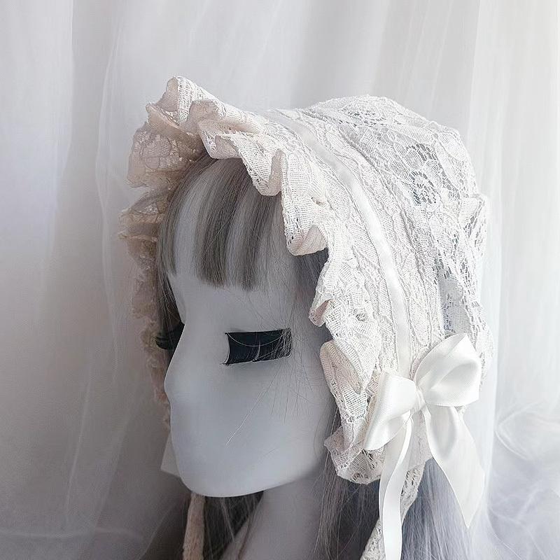Retro Adjustable Lace Bonnet Hat Women Soft Victorian Style Village Cap Maid Hats Lolita Girl Costume Accessories Lace Hat