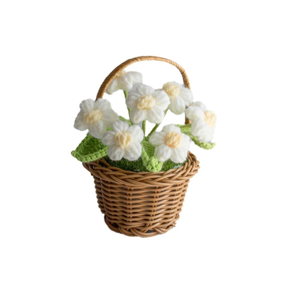 Small Crochet Flower Pot Handmade Puff Flower Potted Ornament  Office Desktop Decoration
