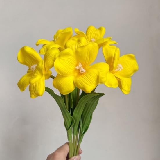 5 Pcs Real Touch Artificial Flower Faux Full Bloom PU Tulip Bouquet with Long Stem for Mother's Day Spring Wedding Centerpiece Floral Arrangement