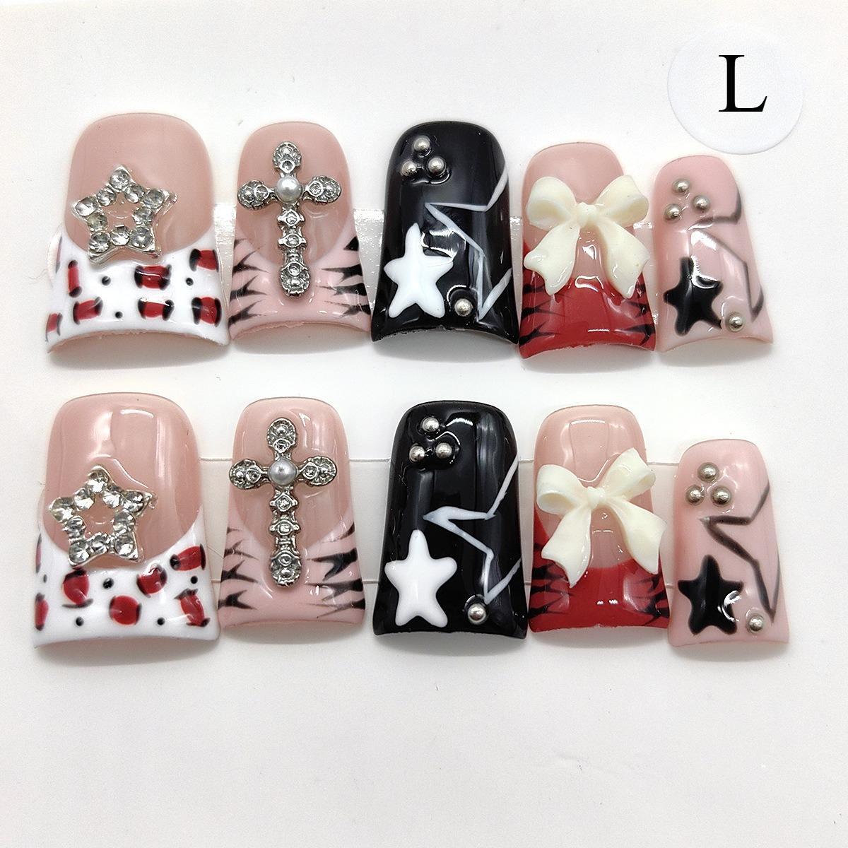 

New Handmade Duck Press on Nails Y2K False Nails Leopard Print Fake Nail Tips Short French Design Ins Spice Girl Wearable