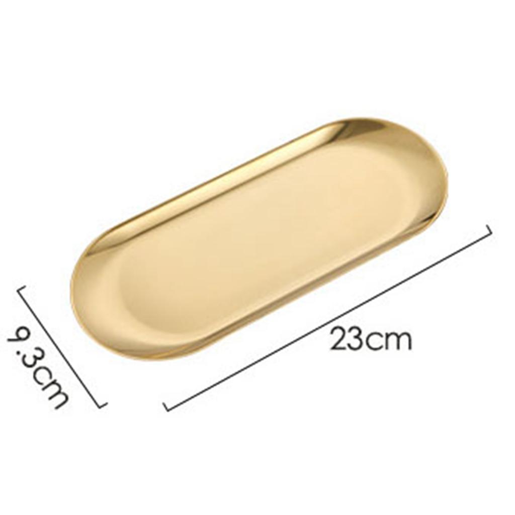 Ovales Tablett aus Edelstahl Rutschfest Flacher Boden Verdickt Dekoratives Goldenes Aufbewahrungstablett für Küche Waschtisch Badezimmer Mittel 23x9,3cm / 9,1x3,7in