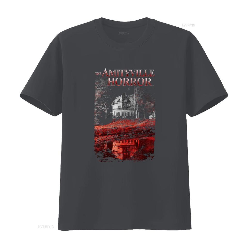 The Amityville Horror Cold Blood Licensed Movie Retro Black T Shirt with Spooky House Print vintage Washed homme