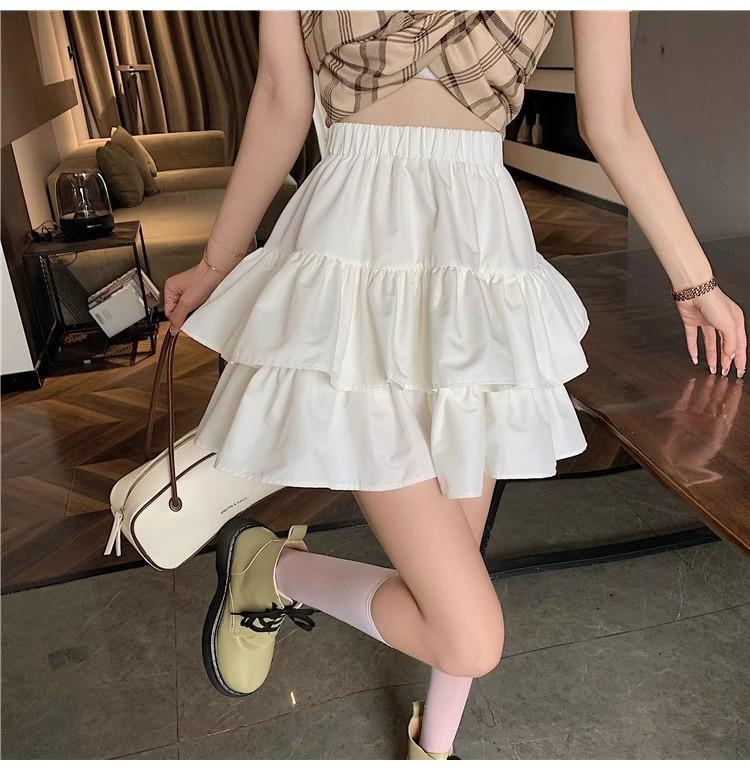 Women's Summer White Tiered Pleated Puffed Umbrella Skirt Petite High-Waisted A-Line Mini SkirtCasual Design-forward Slimming All-match Versatile