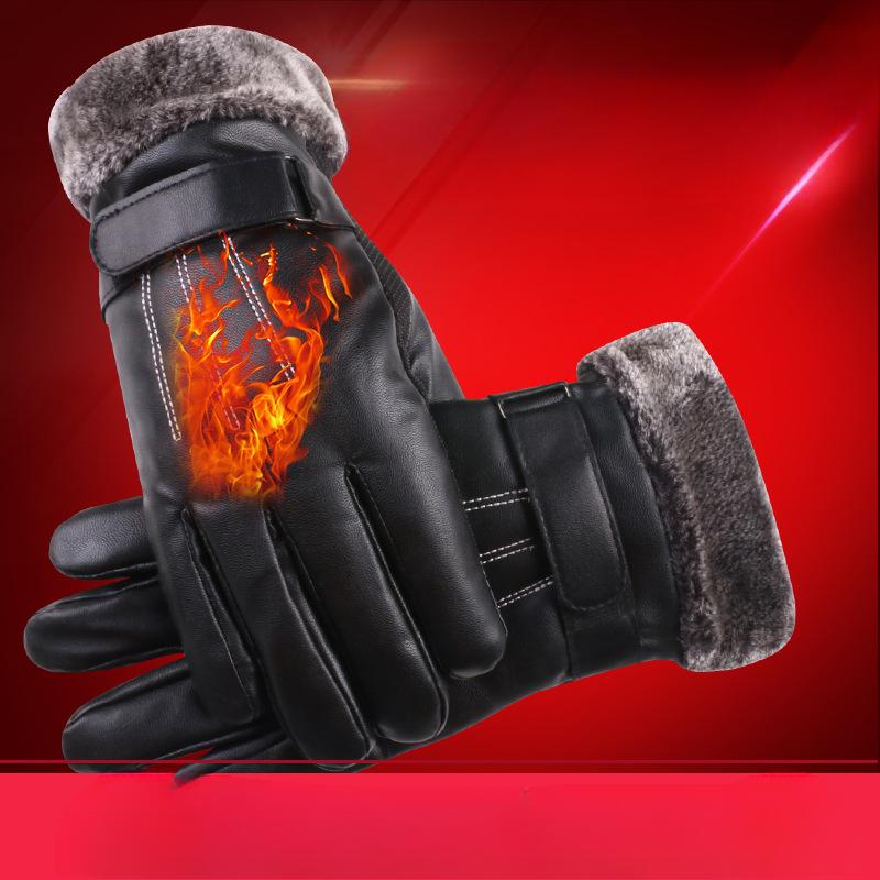 Warm Leather Gloves for Men In Autumn and Winter New Touch Screen Plus Velvet Motorcycle Outdoor Riding Cold Proof Gloves