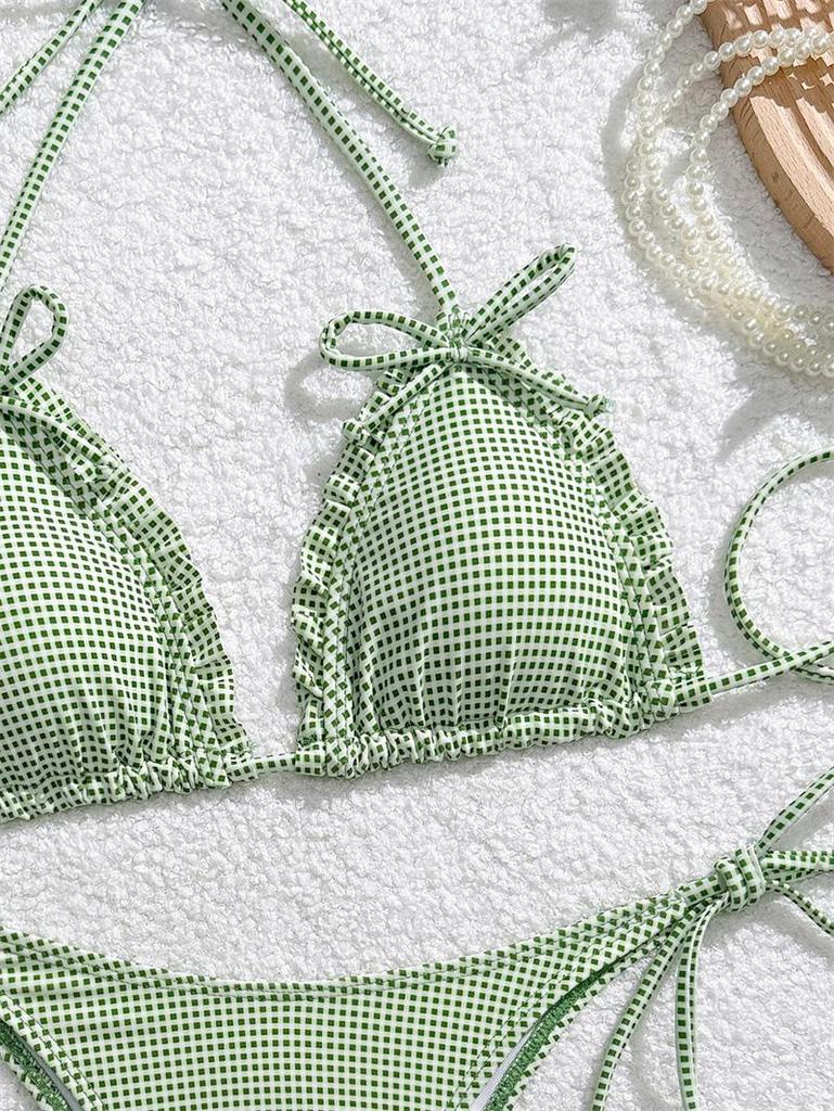 2026 Europäischer Karomuster Dreieck-Bikini - Sexy & Stilvolle Urlaubs-Bademode für Damen