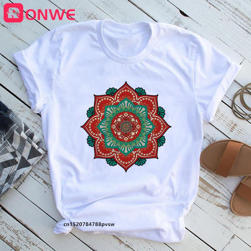 Mandala Flowers Stripes Thermo Funny Women T Shirt Girl Summer 90S Print Tops Tee Drop Ship