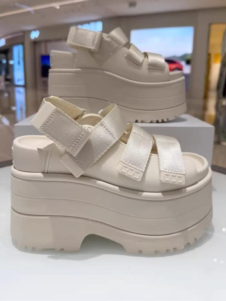 

Сандалии на высокой платформе 12 см для женщин Новые сандалии на липучках с увеличением толщины для лета 2025 года, Повседневная женская обувь на мягкой подошве 34