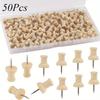 50Pcs Wooden Push Pins Cork Drawing Pins Wood Thumb Map Tacks for Cork Boards and Home Office Craft Projects