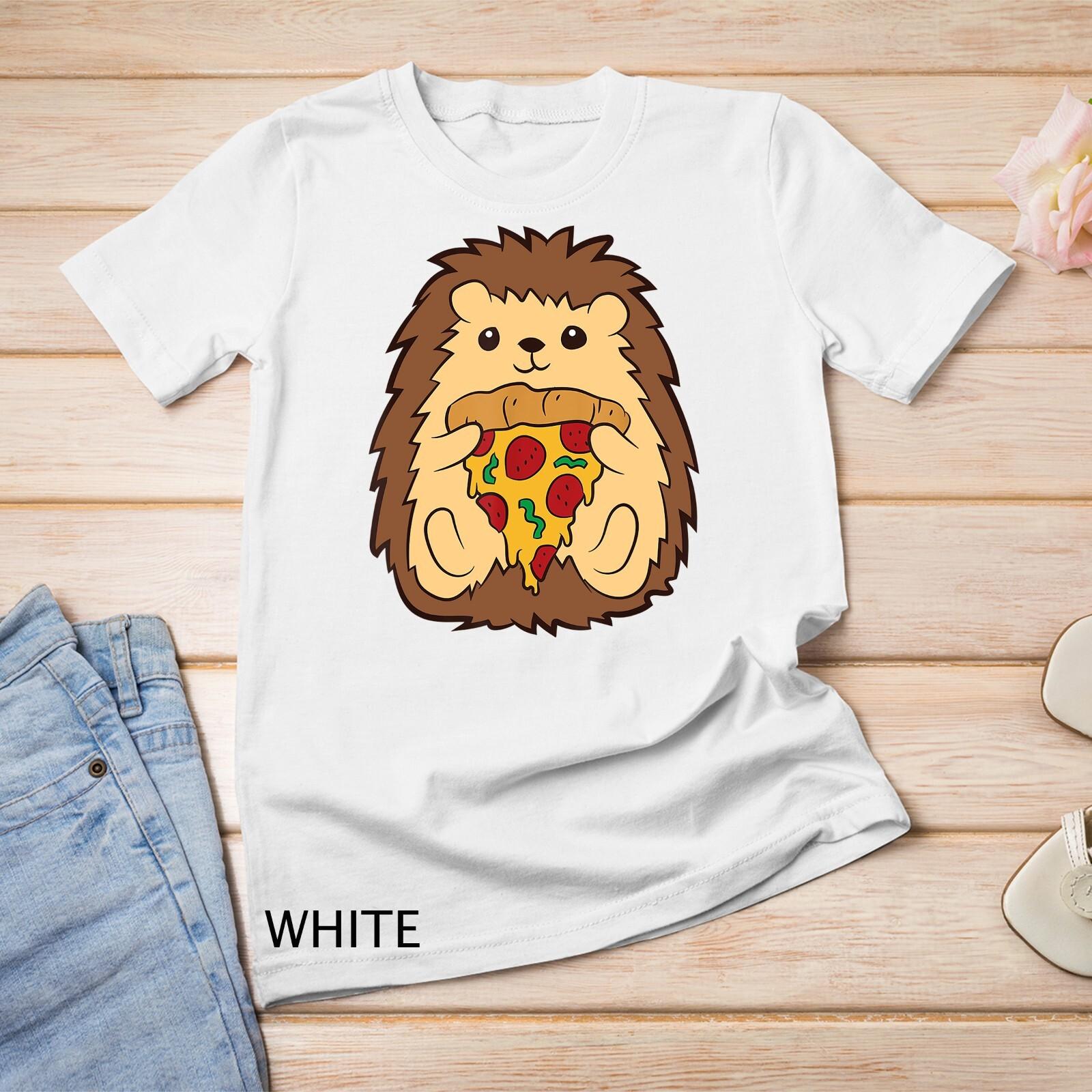 Cute Hedgehog Eating Pizza Fast Food Pizza Lover Gift Unisex T-Shirt Mens Womens Tees Top L