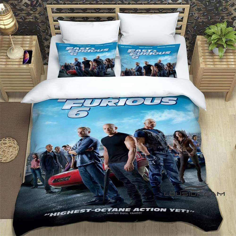 This Printed Bedding Set—featuring Duvet Covers and Pillowcases—is Inspired by the *Fast & Furious* Racing Action Film Franchise