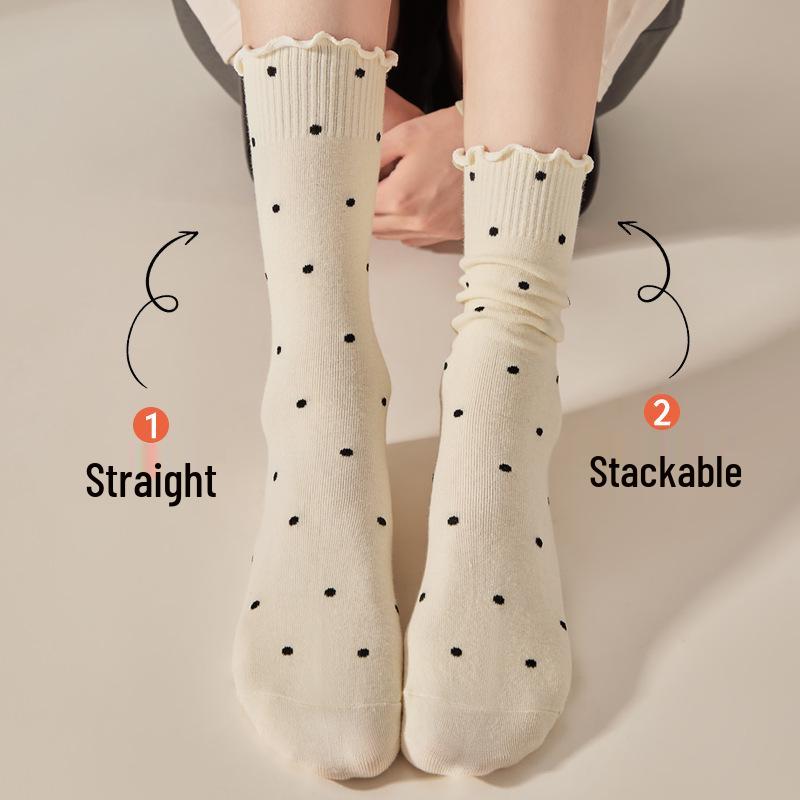 Women's Ruffle Polka Dot Scrunch Socks - Trendy Mid-Calf Cotton Ballet-Style Summer Socks