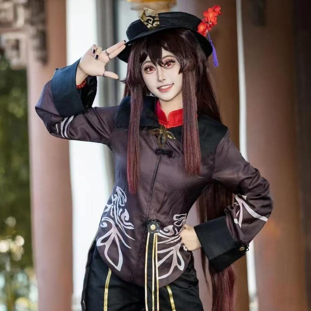 Impact Hutao Cosplay Costume Shoes Uniform Wig Chinese Style Halloween Costumes for Women Game Hu Tao