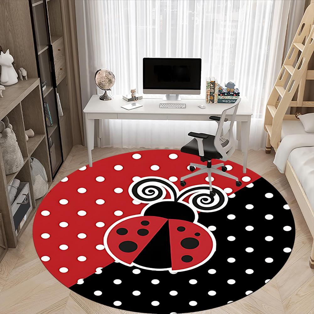 1pc Ladybug PolkaDot Office Round Area Rug, Under Office Chairs Bedroom Living Room Home Decor, Room Deco
