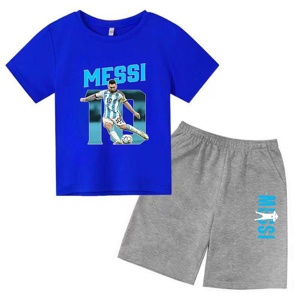 Set Estivo per Bambini Marca Messi Stampa T-shirt a Maniche Corte + Pantaloncini Set 2 Pezzi Tuta Sportiva Moda Casual Bambino Ragazzo Ragazza Abbigliamento per Fan