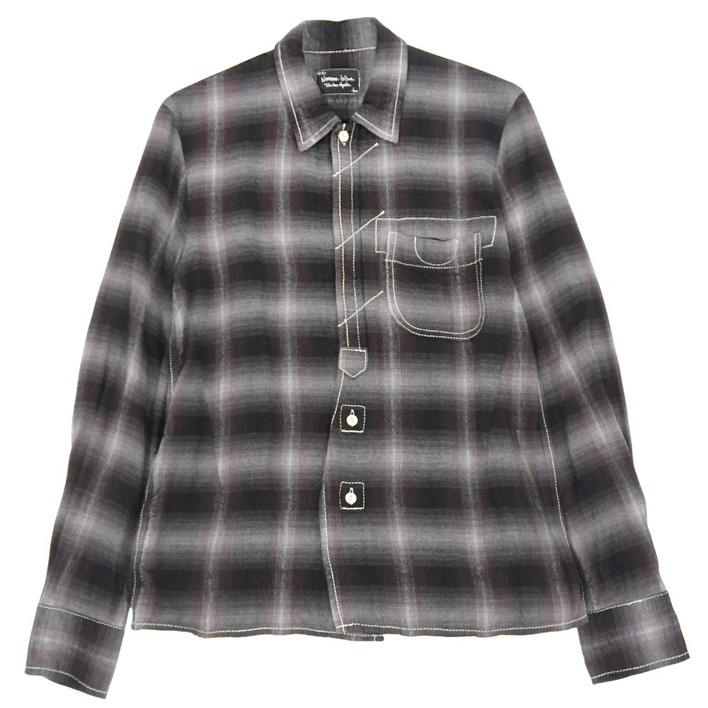 NUMBER (N)INE Excellent Condition Ombre Check Shirt, Portland Period, Men's, Black and Brown, Size 2, F08-NS007, 08AW Tops 2 Black / brownUsed